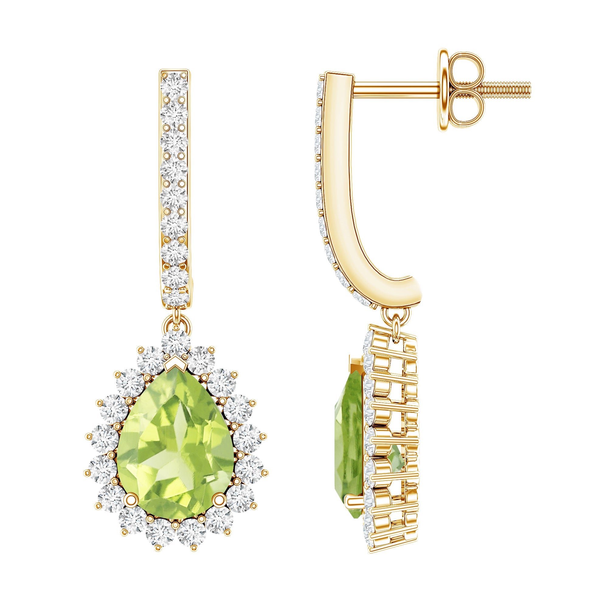 2 Carat Peridot and Diamond Bridal Teardrop Earrings