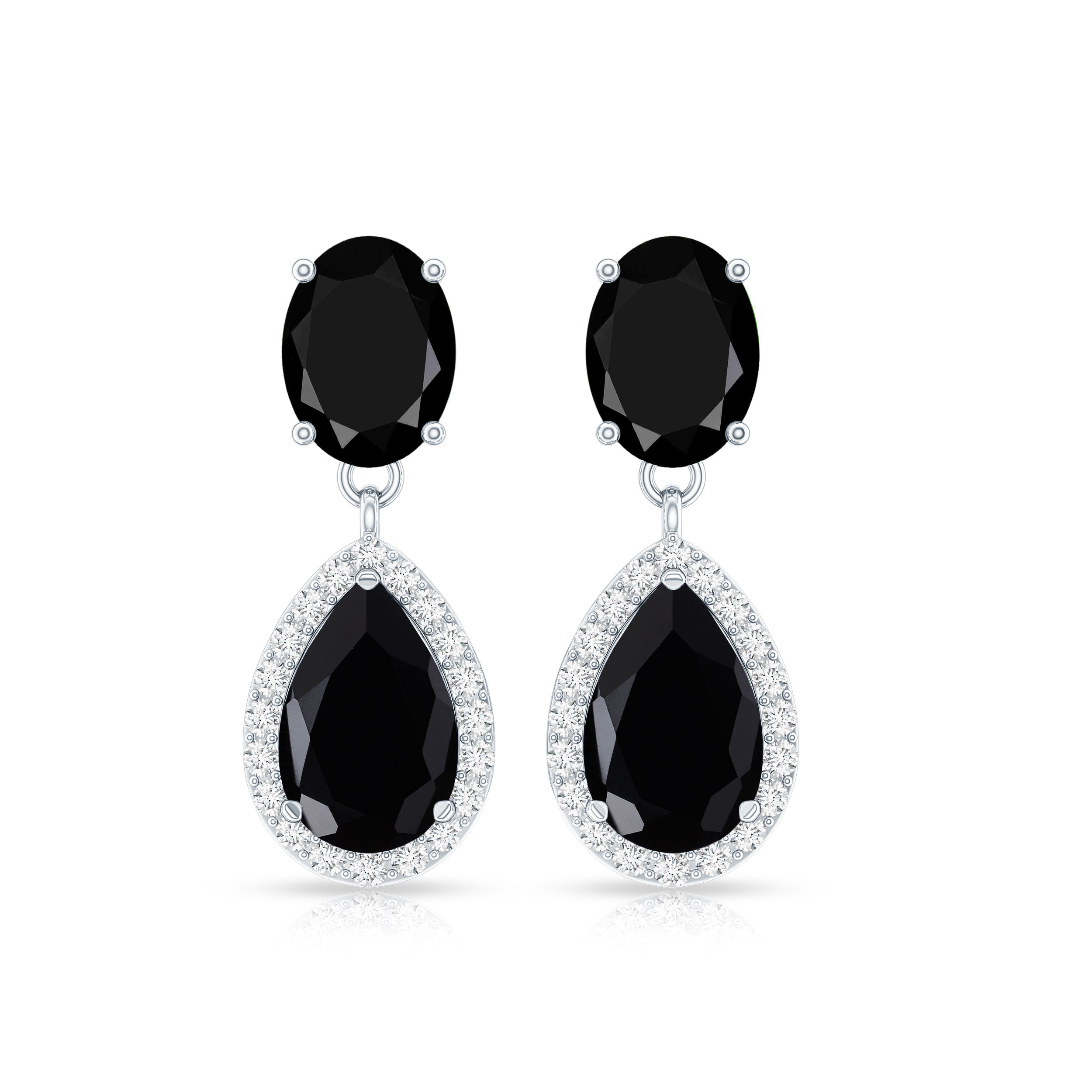 2 Carat Black Onyx and Diamond Dangle Drop Earrings