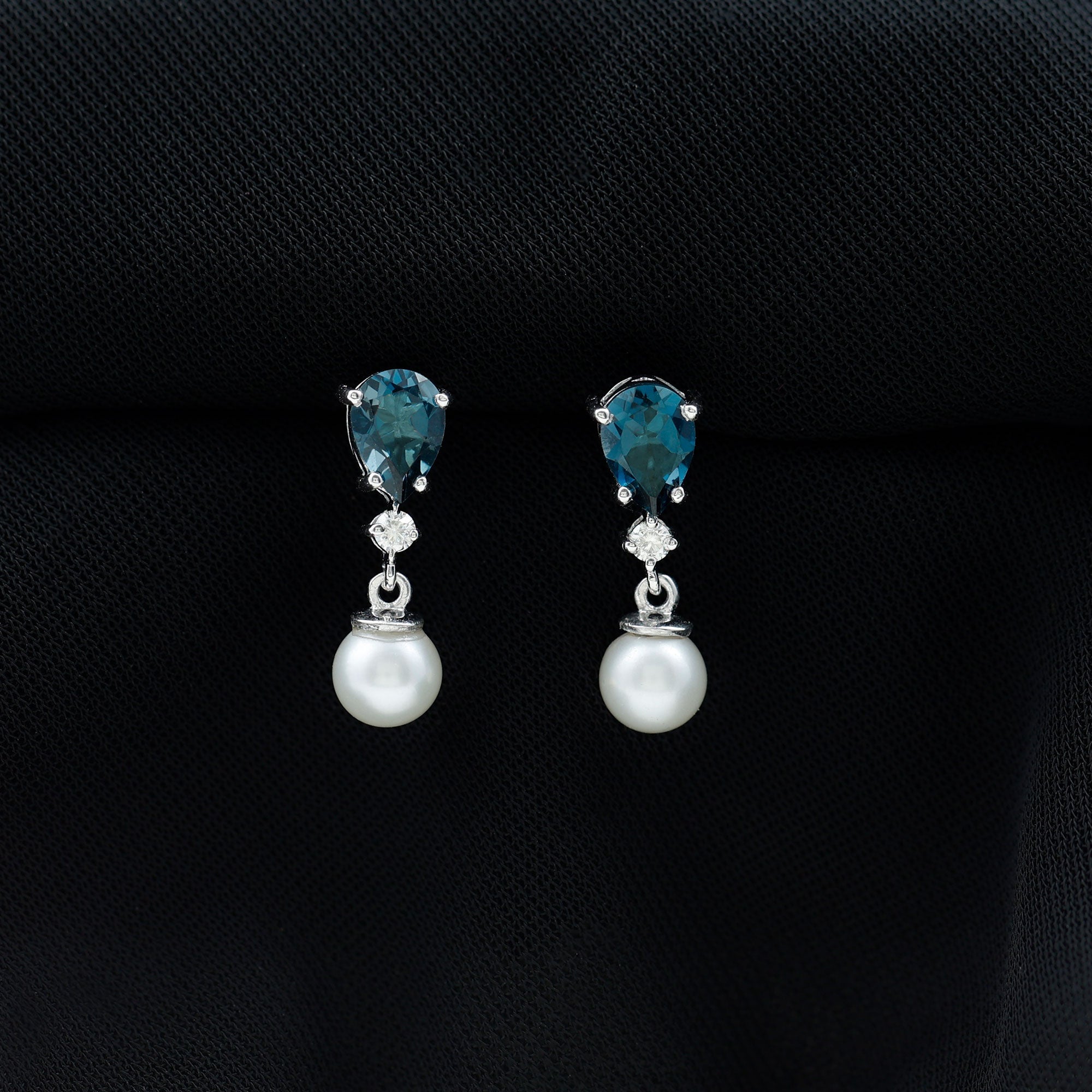 Genuine Freshwater Pearl Drop Earrings With London Blue Topaz