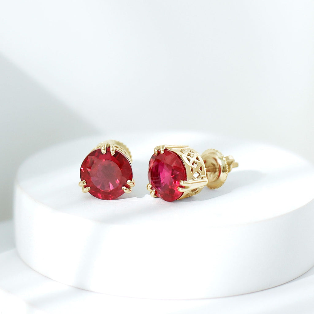 4.7 Carat Lab Created Ruby Solitaire Stud Earrings for Women