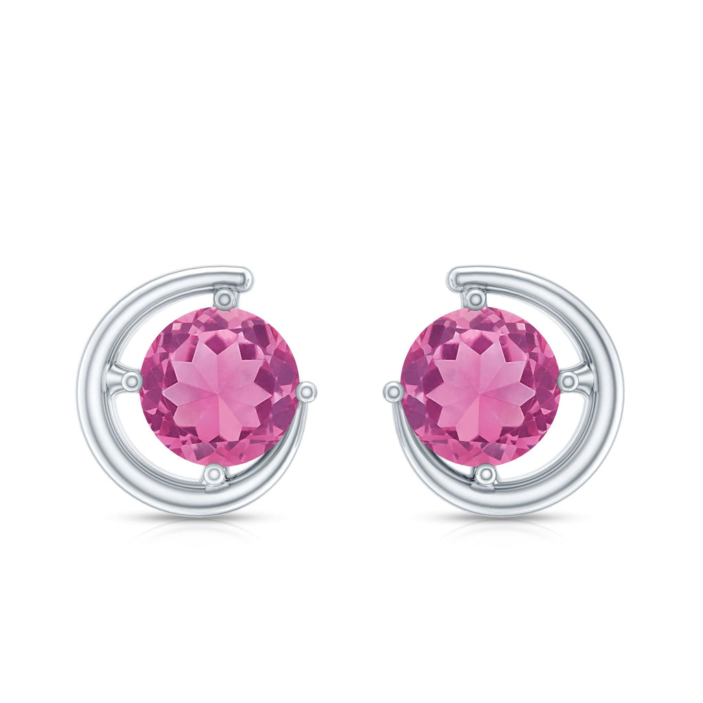 0.9 Carat Genuine Pink Tourmaline Solitaire Stud Earrings