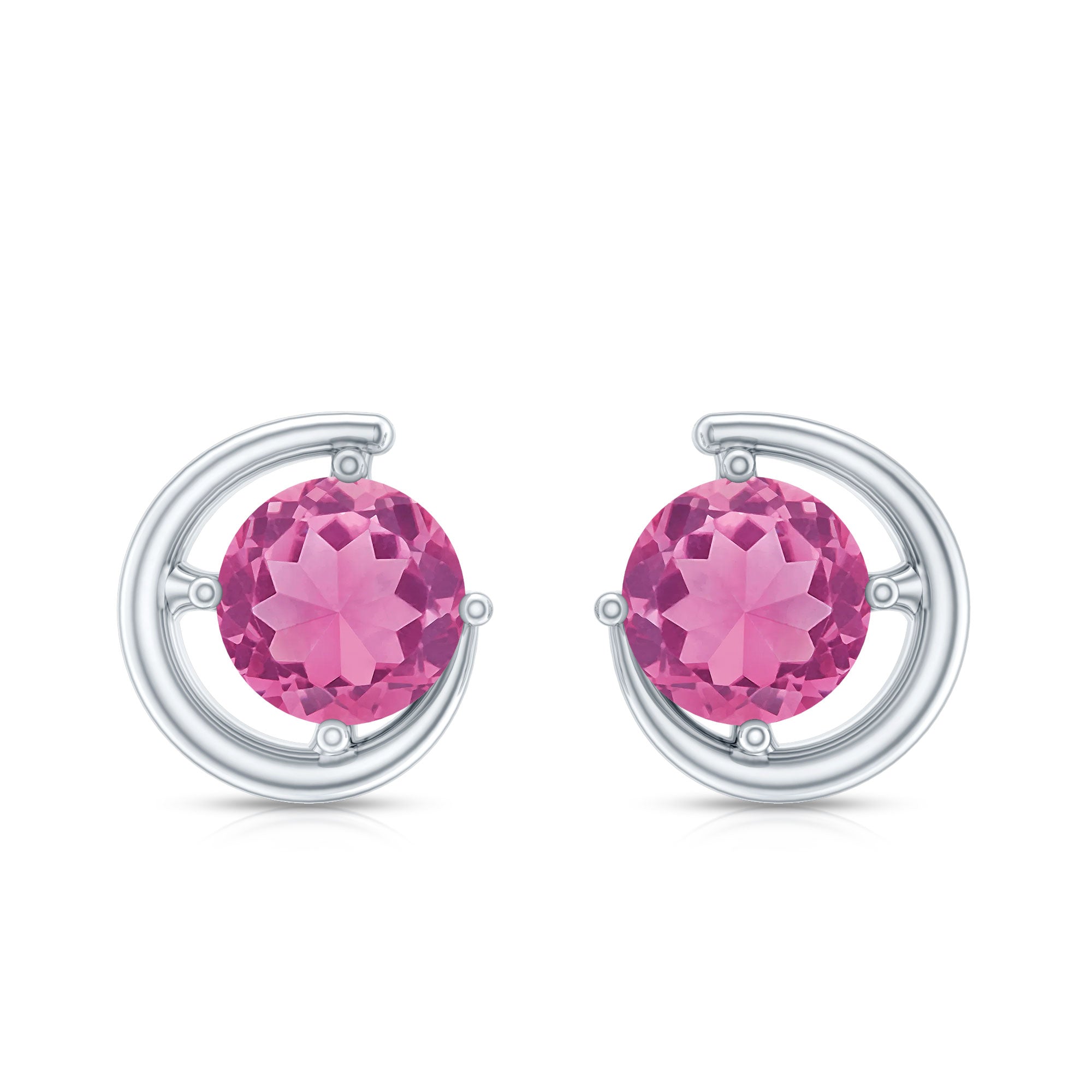 0.9 Carat Genuine Pink Tourmaline Solitaire Stud Earrings