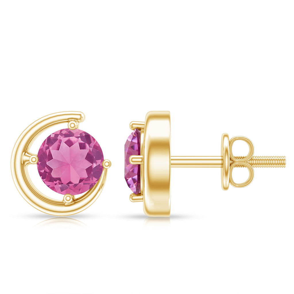 0.9 Carat Genuine Pink Tourmaline Solitaire Stud Earrings