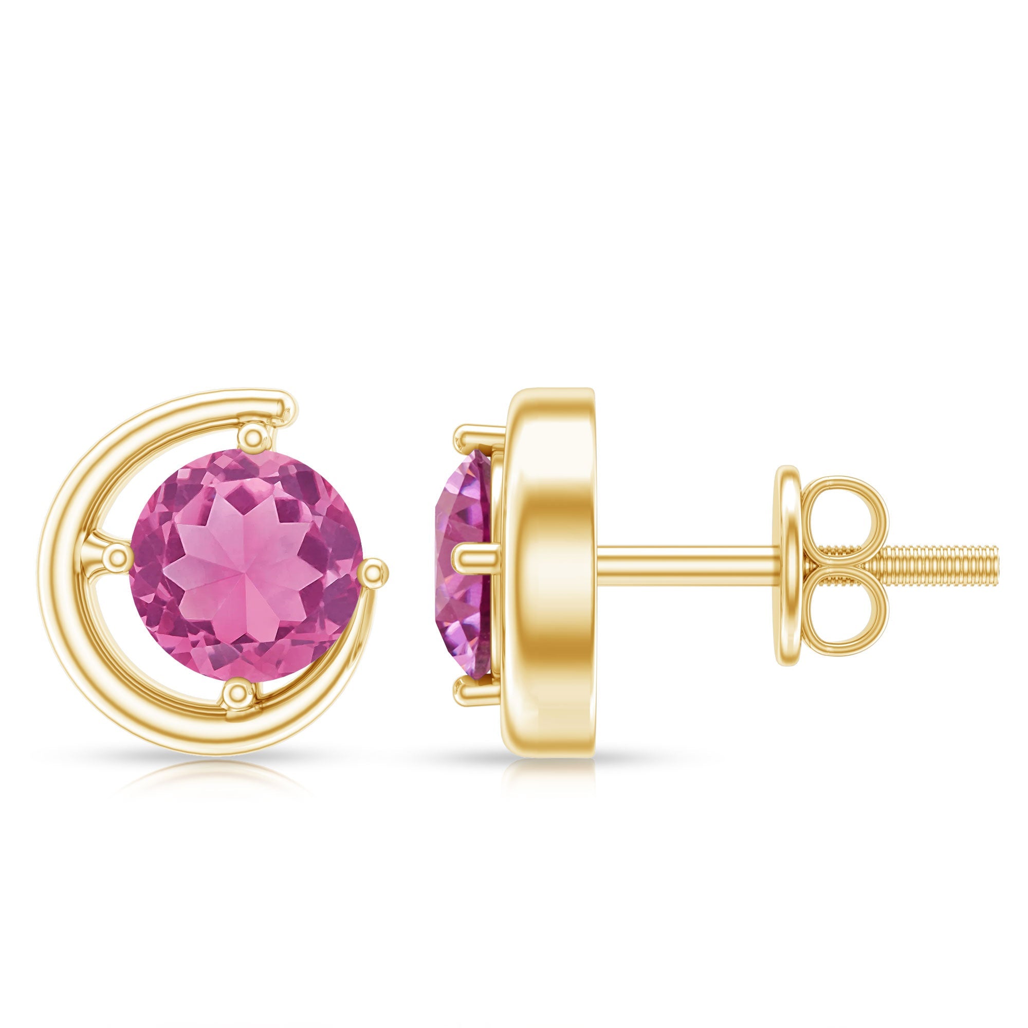 0.9 Carat Genuine Pink Tourmaline Solitaire Stud Earrings