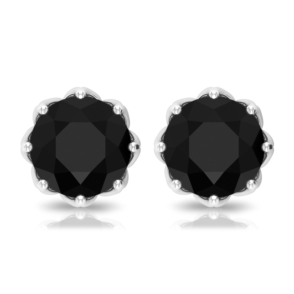 Solitaire 2.6 Carat Lab Created Black Diamond Stud Earrings in Decorative Setting