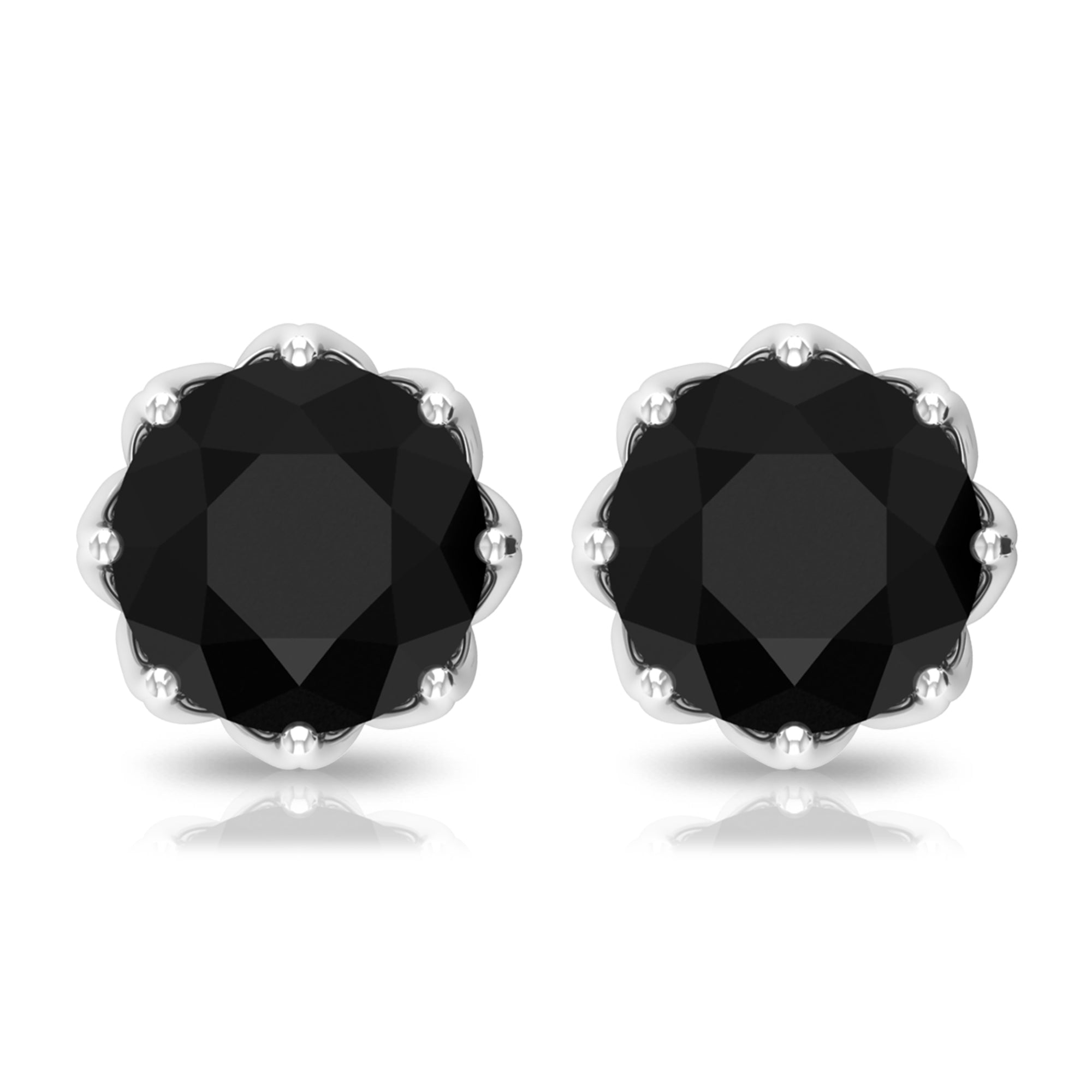 Solitaire 2.6 Carat Lab Created Black Diamond Stud Earrings in Decorative Setting