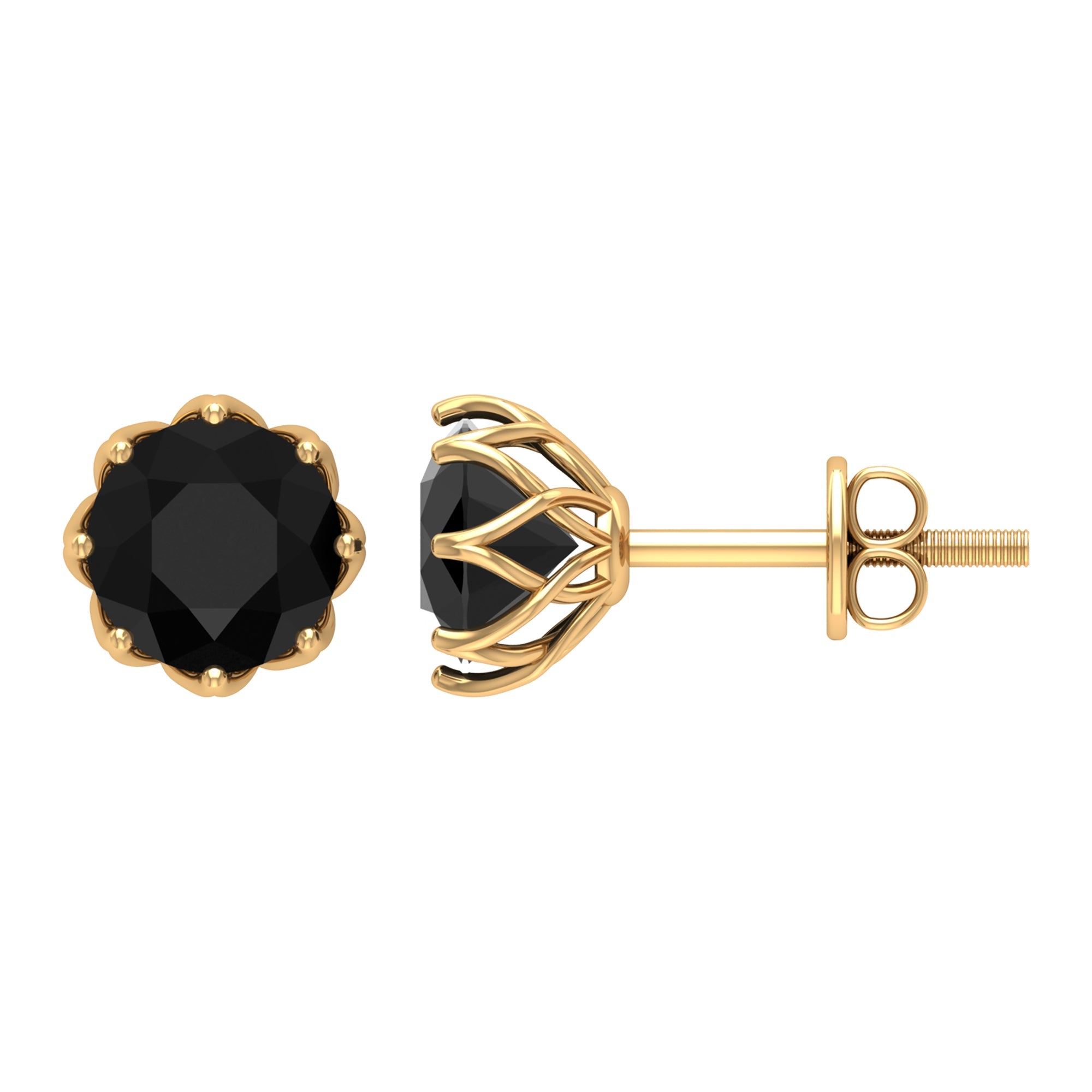 Solitaire 2.6 Carat Lab Created Black Diamond Stud Earrings in Decorative Setting