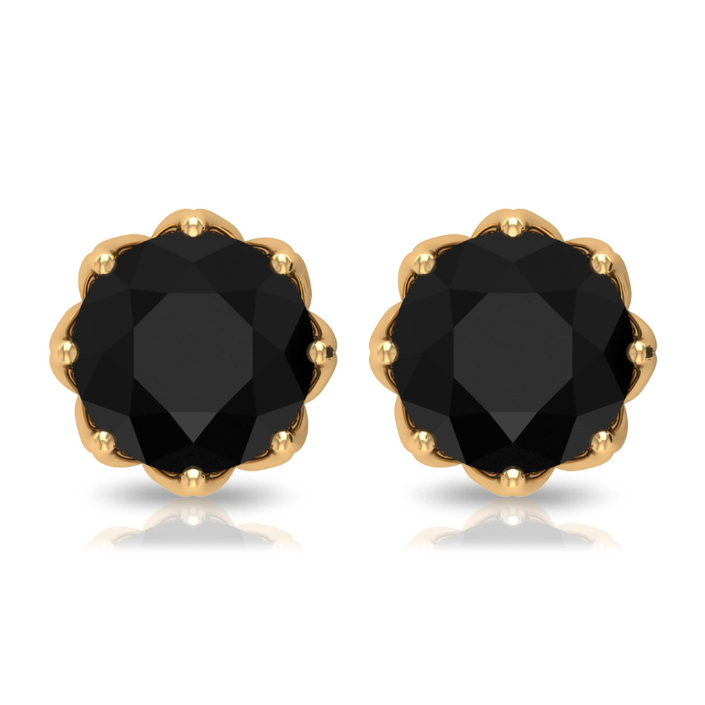 Solitaire 2.6 Carat Lab Created Black Diamond Stud Earrings in Decorative Setting
