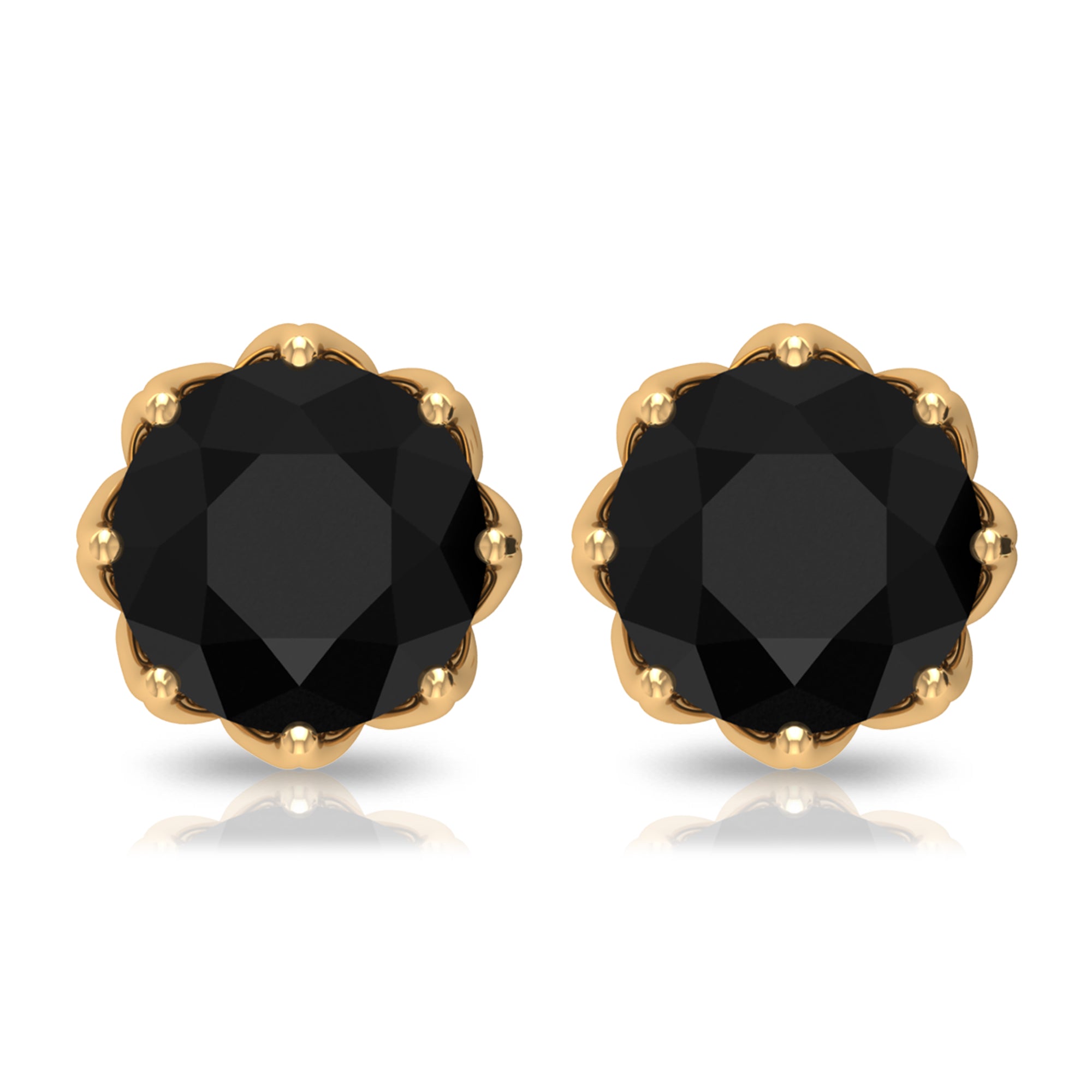 Solitaire 2.6 Carat Lab Created Black Diamond Stud Earrings in Decorative Setting