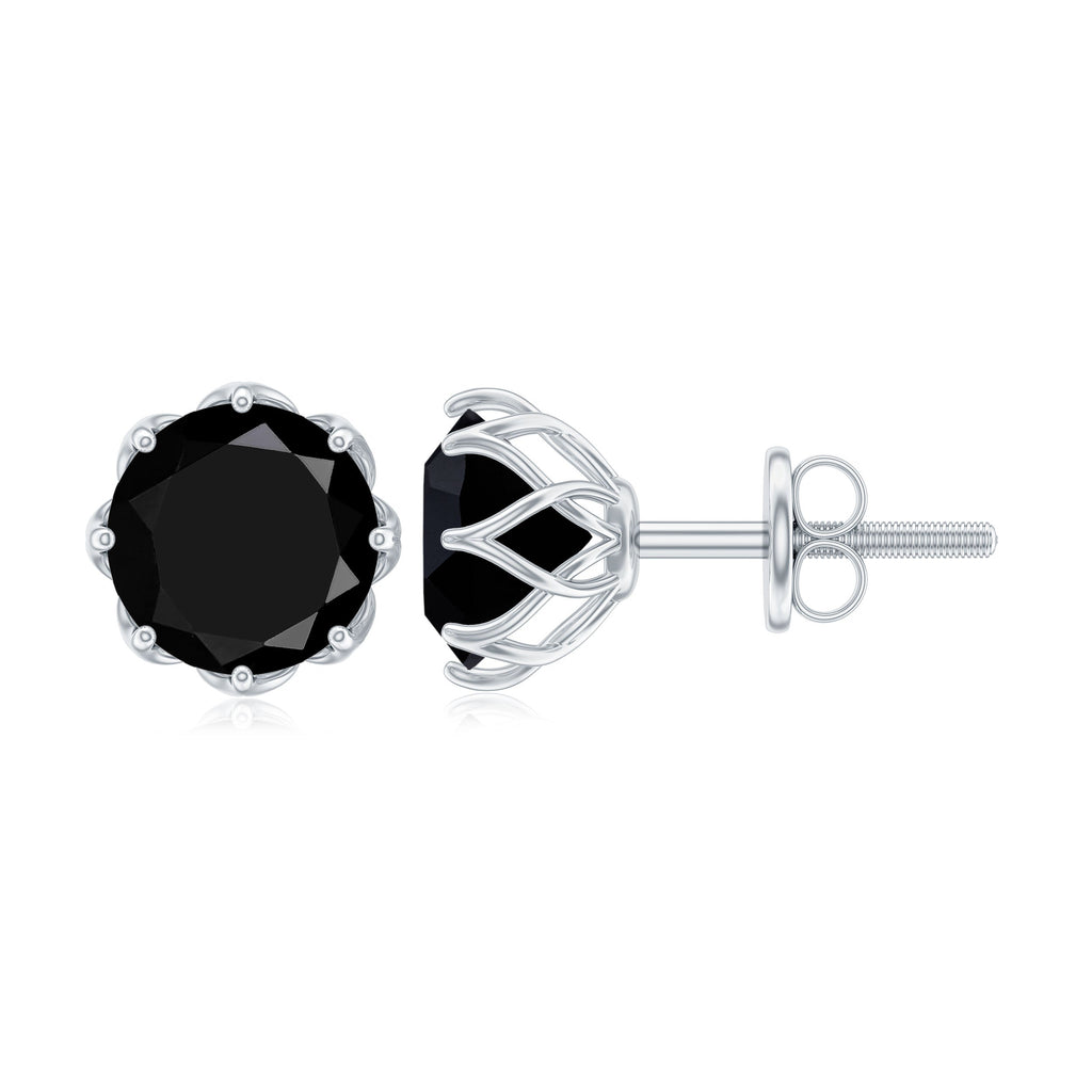 Genuine 3 Carat Black Spinel Stud Earrings with Screw Back