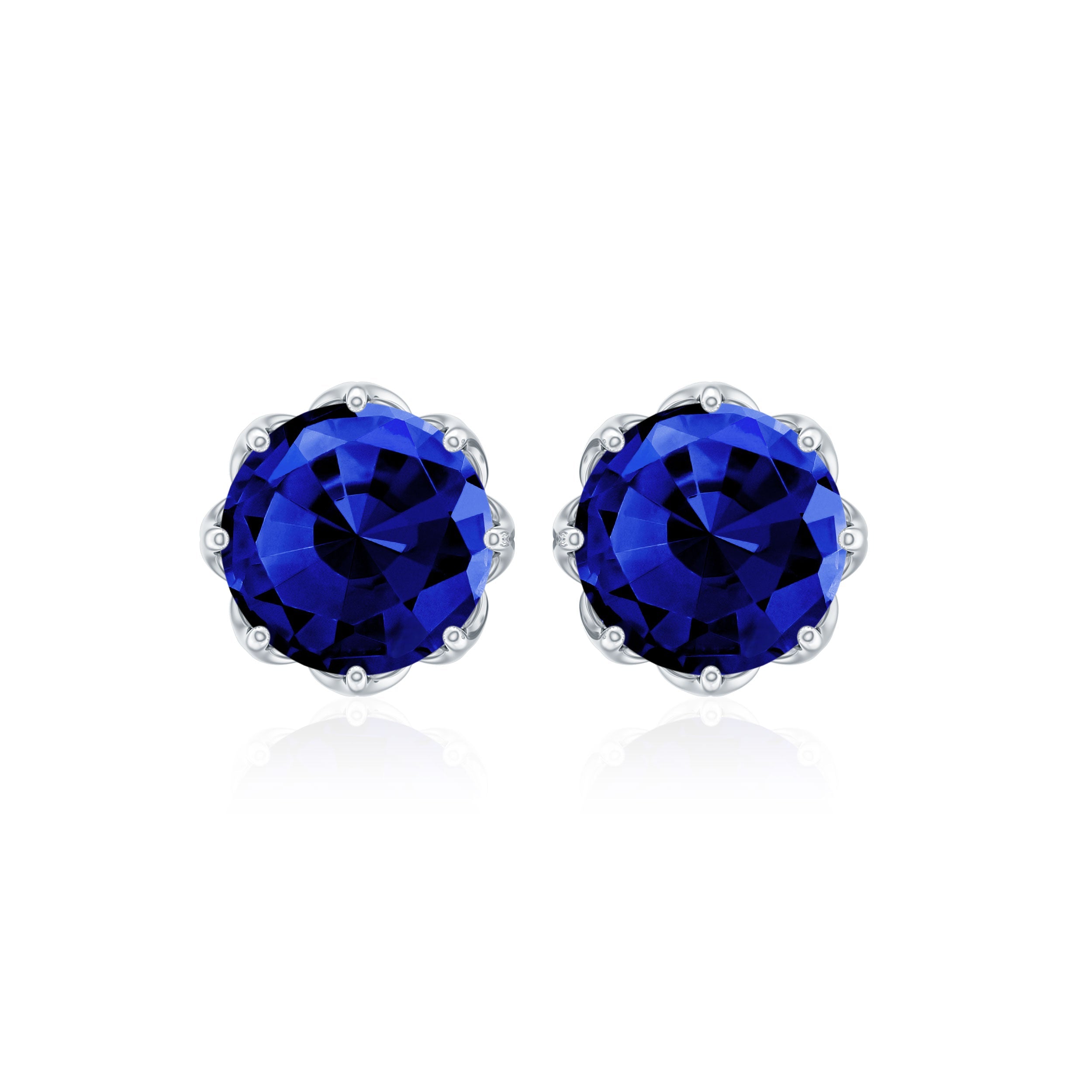 Round Lab Created Blue Sapphire Stud Earrings in Decorative Setting