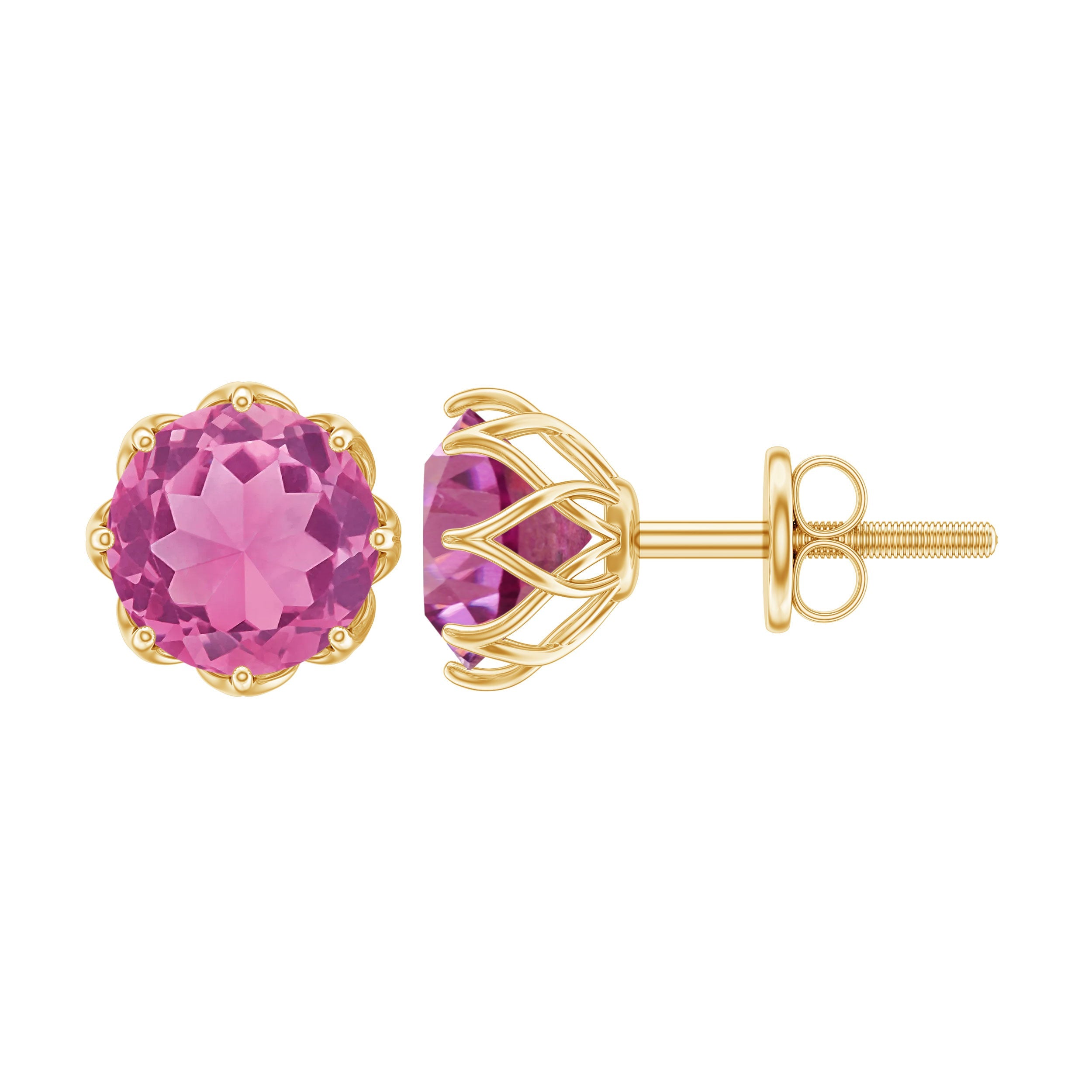 Natural 2.4 Carat Pink Tourmaline Solitaire Earrings with Screw Back