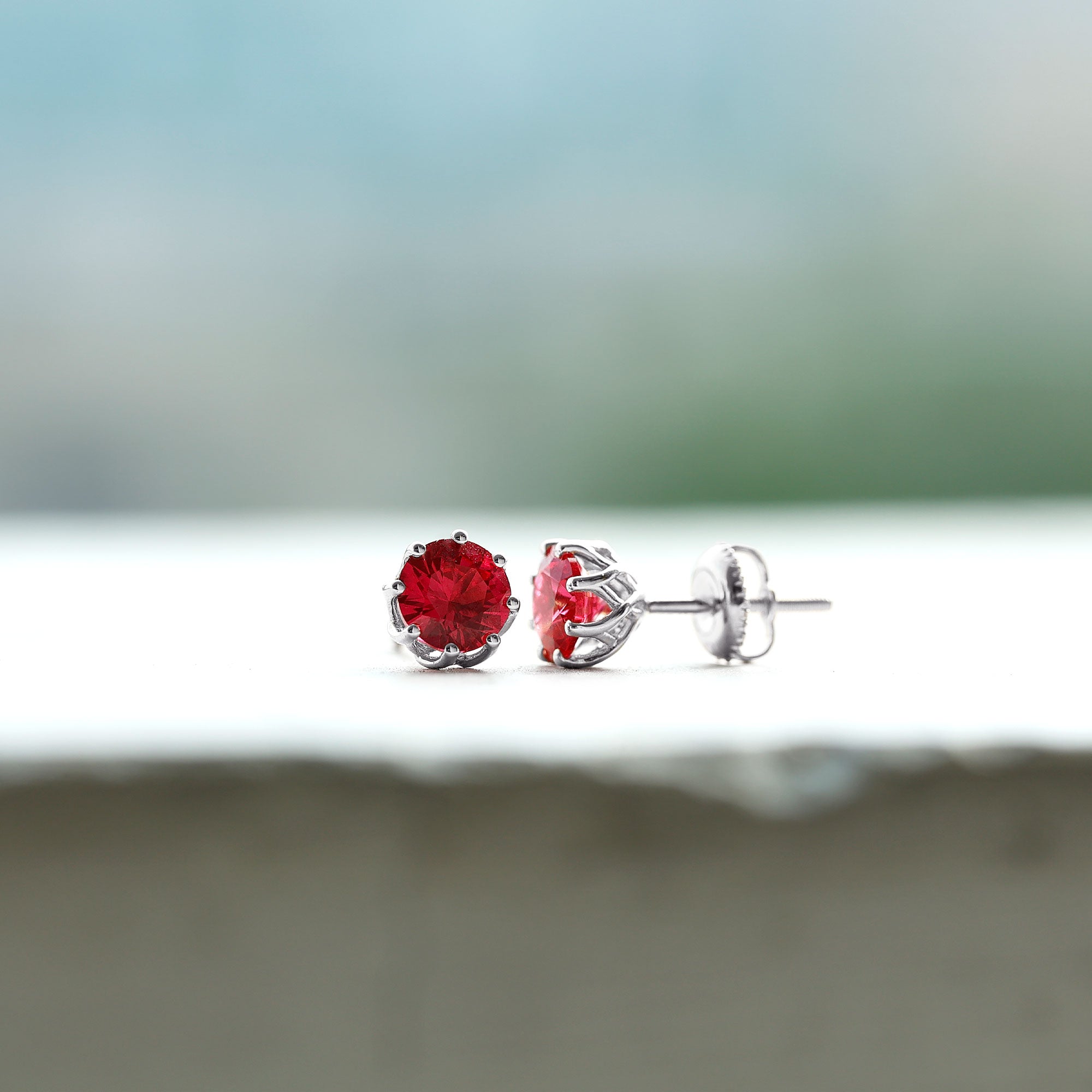 6MM Decorative Created Ruby Solitaire Stud Earrings
