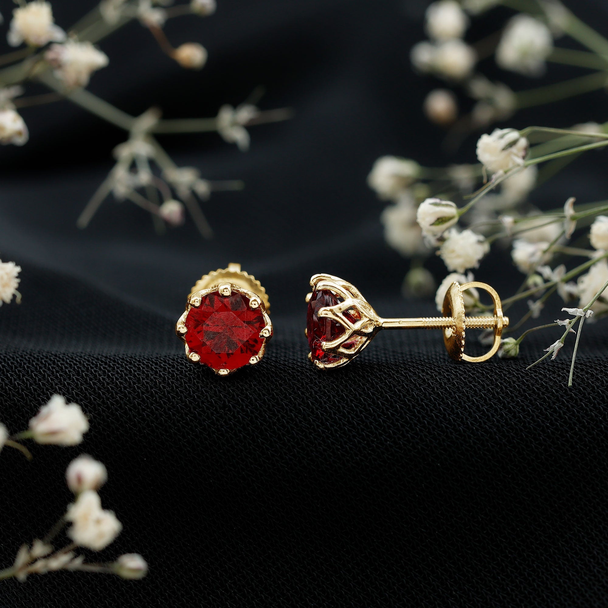6MM Decorative Created Ruby Solitaire Stud Earrings