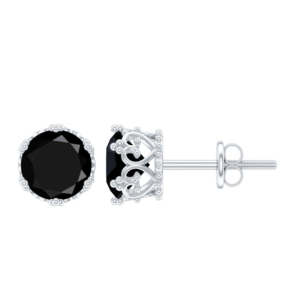 3 Carat Genuine Black Spinel Crown Stud Earrings