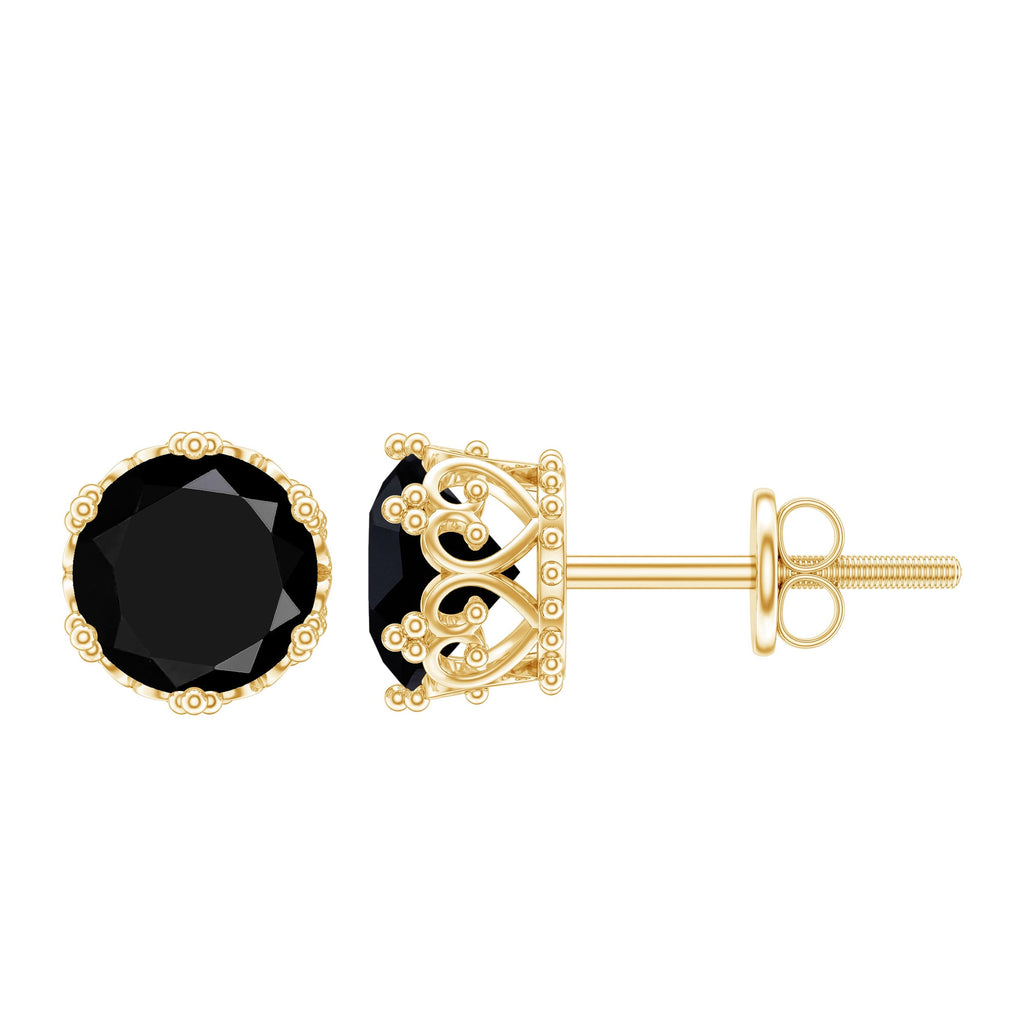 3 Carat Genuine Black Spinel Crown Stud Earrings