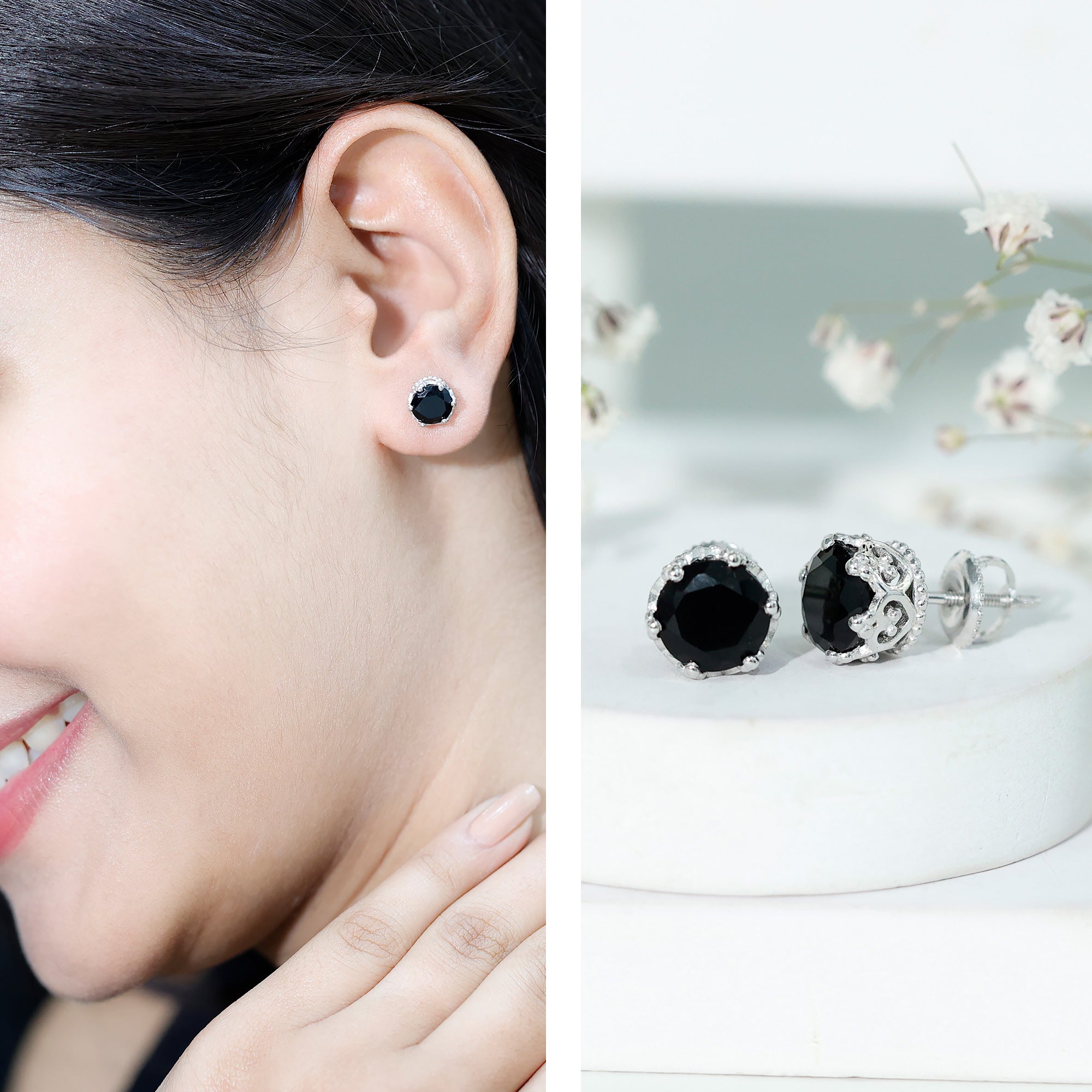 Vintage Lab Created Black Diamond Stud Earrings For Women