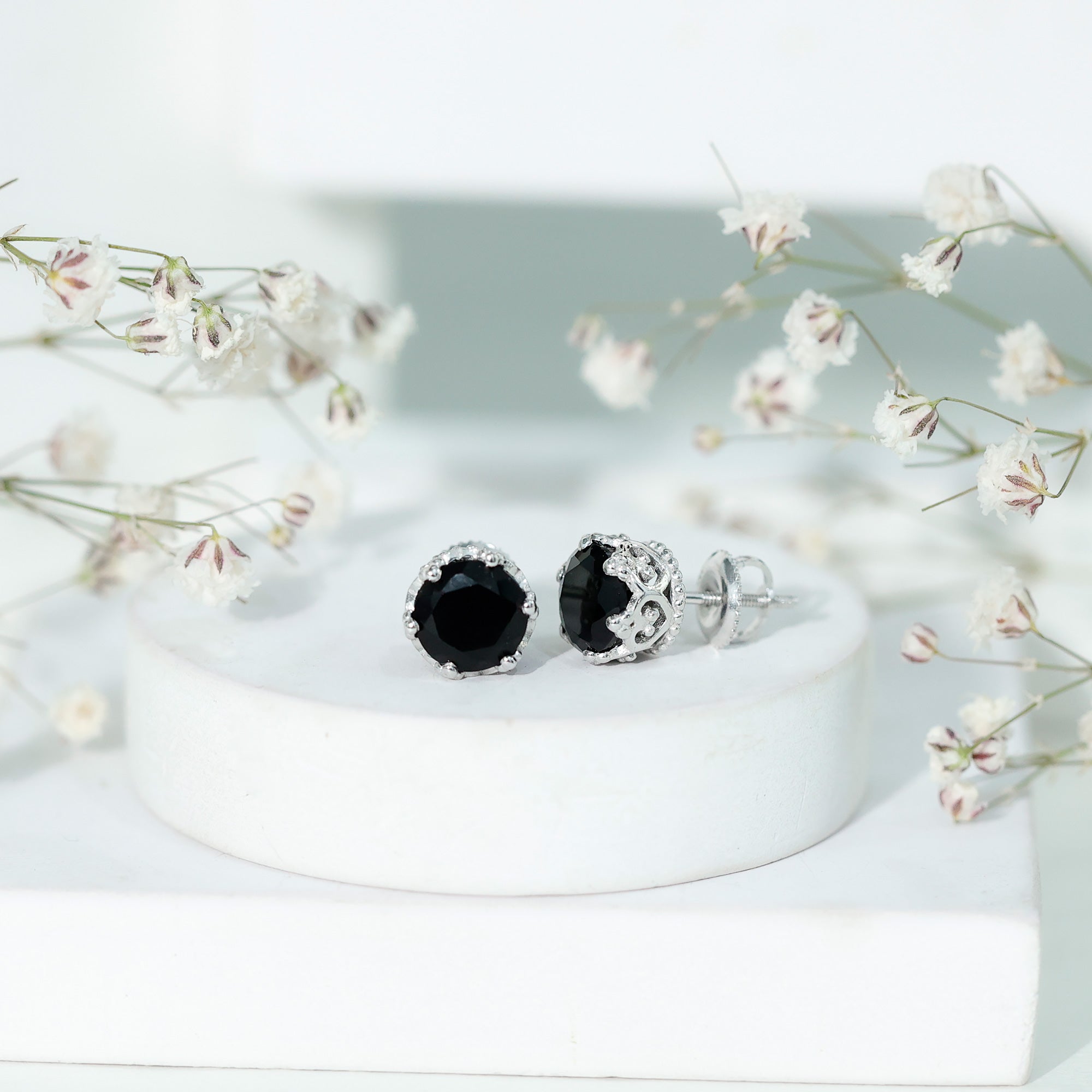 Vintage Lab Created Black Diamond Stud Earrings For Women