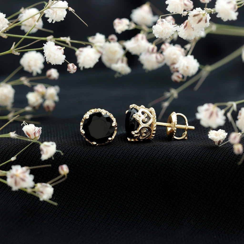 Vintage Lab Created Black Diamond Stud Earrings For Women