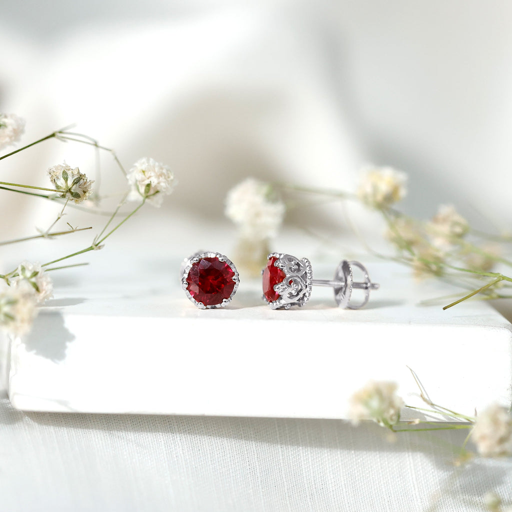 2.7 Carat Lab Created Ruby Solitaire Stud Earrings