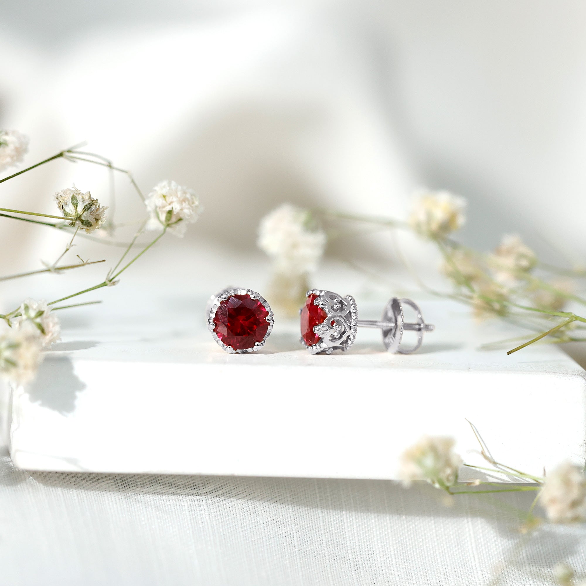 2.7 Carat Lab Created Ruby Solitaire Stud Earrings