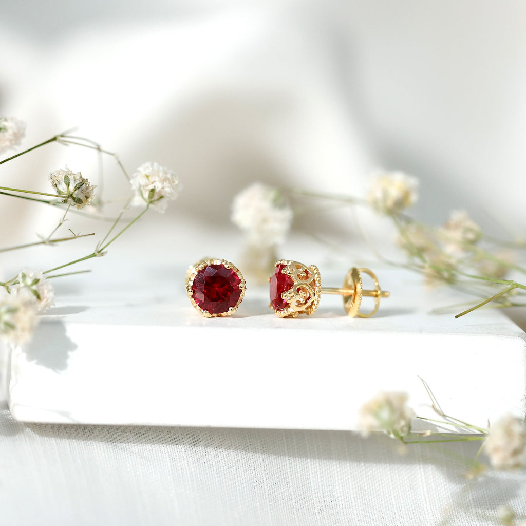 2.7 Carat Lab Created Ruby Solitaire Stud Earrings