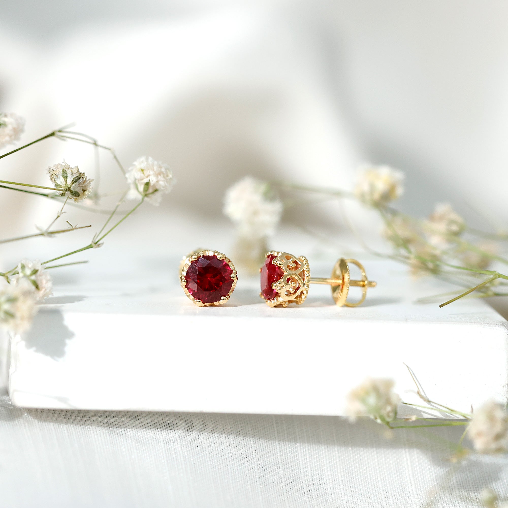 2.7 Carat Lab Created Ruby Solitaire Stud Earrings