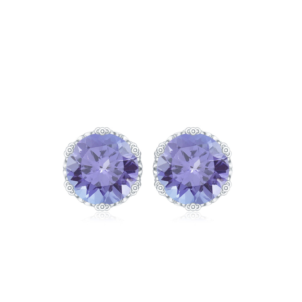 Natural 1.8 Carat Tanzanite Crown Stud Earrings with Screw Back