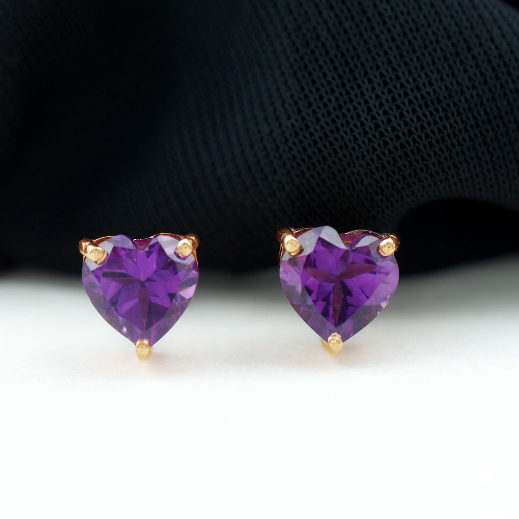 4.2 Carat Amethyst Heart Earrings in 3 Prong Setting