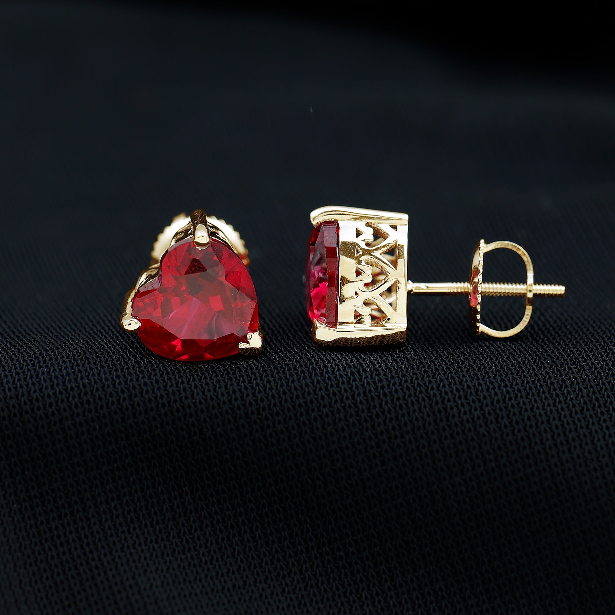 Certified 4 Carat Lab Created Ruby Heart Stud Earrings