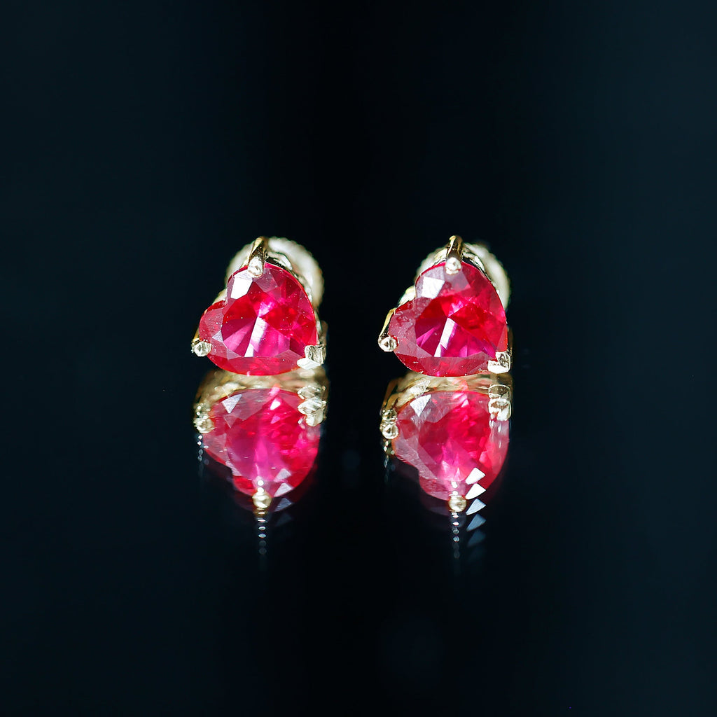 Certified 4 Carat Lab Created Ruby Heart Stud Earrings