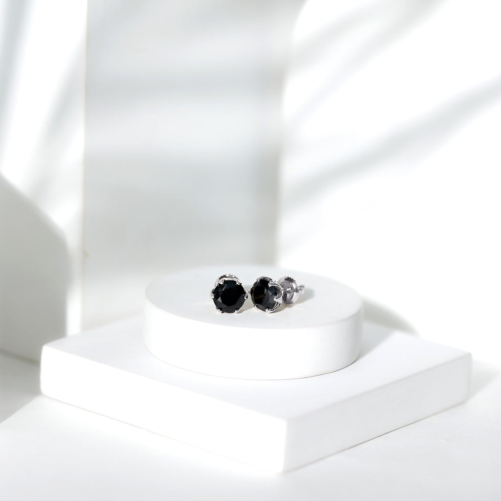 2.4 Carat Round Cut Black Onyx Solitaire Stud Earrings