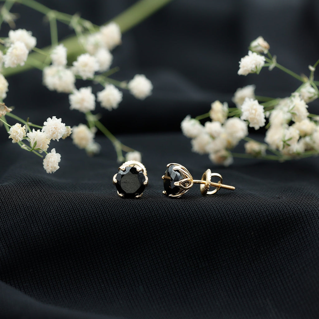 2.4 Carat Round Cut Black Onyx Solitaire Stud Earrings