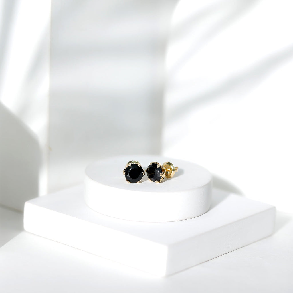 2.4 Carat Round Cut Black Onyx Solitaire Stud Earrings