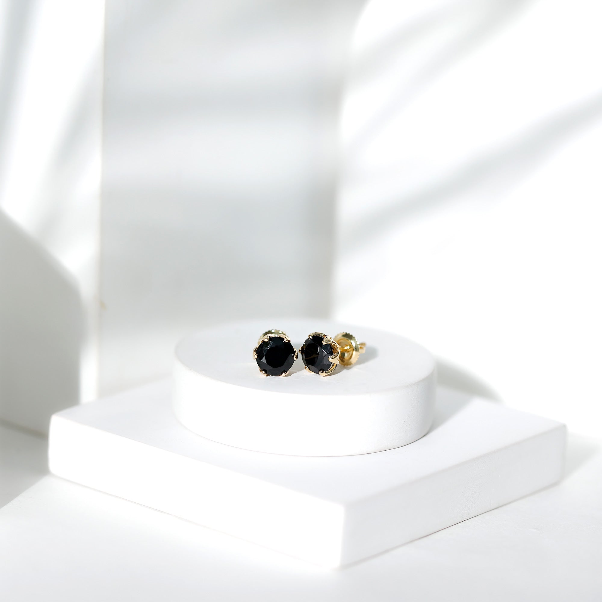 2.4 Carat Round Cut Black Onyx Solitaire Stud Earrings