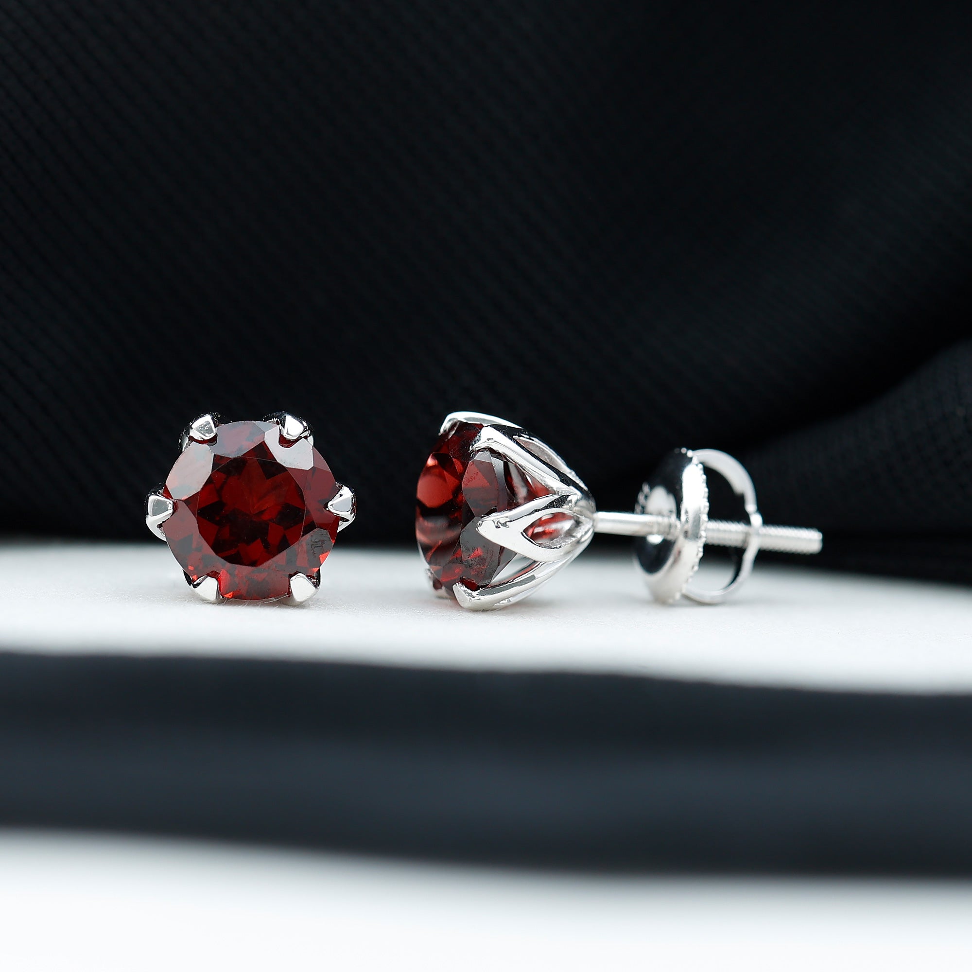 Genuine 3.4 Carat Round Cut Garnet Solitaire Stud Earrings