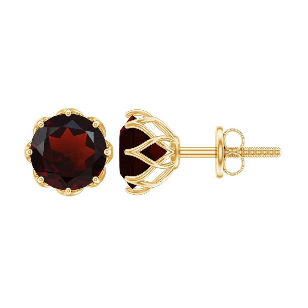 Genuine 3.4 Carat Round Cut Garnet Solitaire Stud Earrings