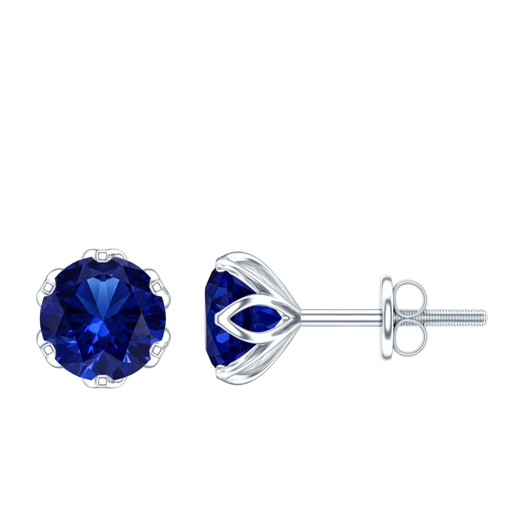 2 Carat Round Cut Lab Created Blue Sapphire Solitaire Stud Earrings