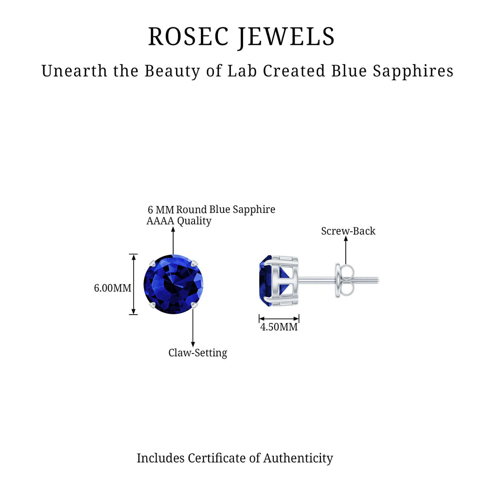 Certified Lab Created Blue Sapphire Stud Earrings in Claw Setting