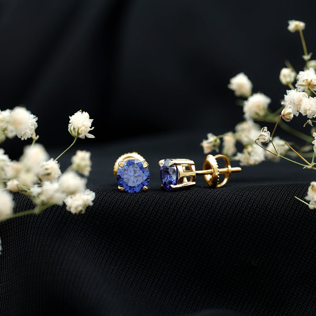 Certified Lab Created Blue Sapphire Stud Earrings in Claw Setting