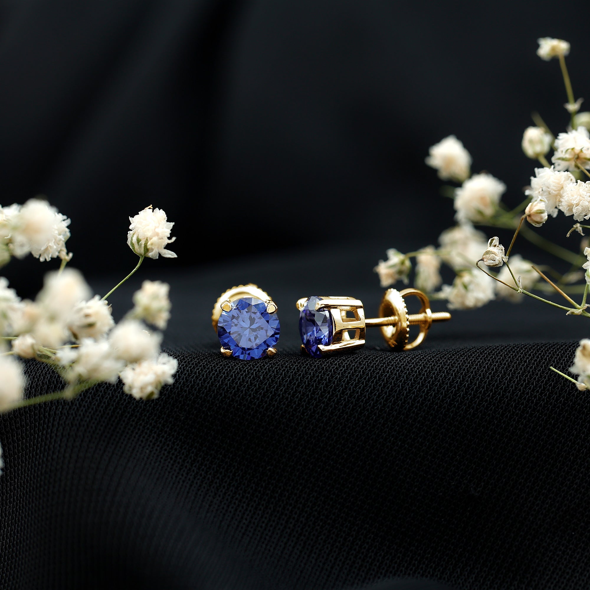 Certified Lab Created Blue Sapphire Stud Earrings in Claw Setting