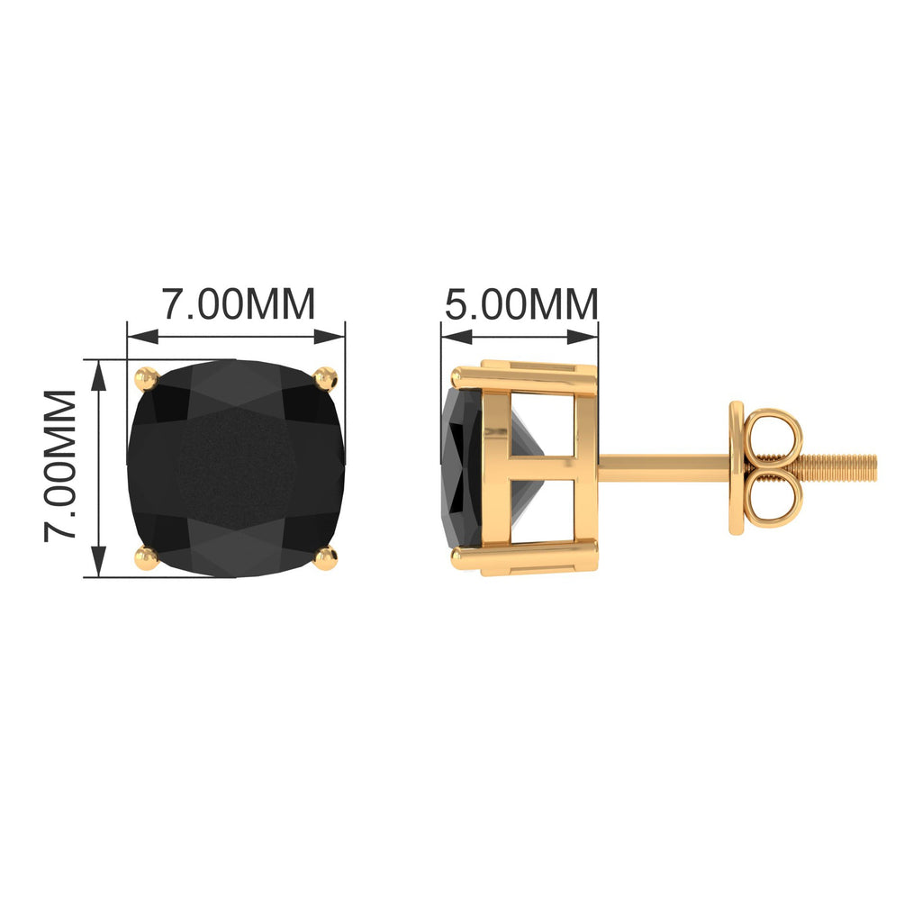 Natural 4.2 Carat Cushion Cut Black Onyx Earrings with Screw Back