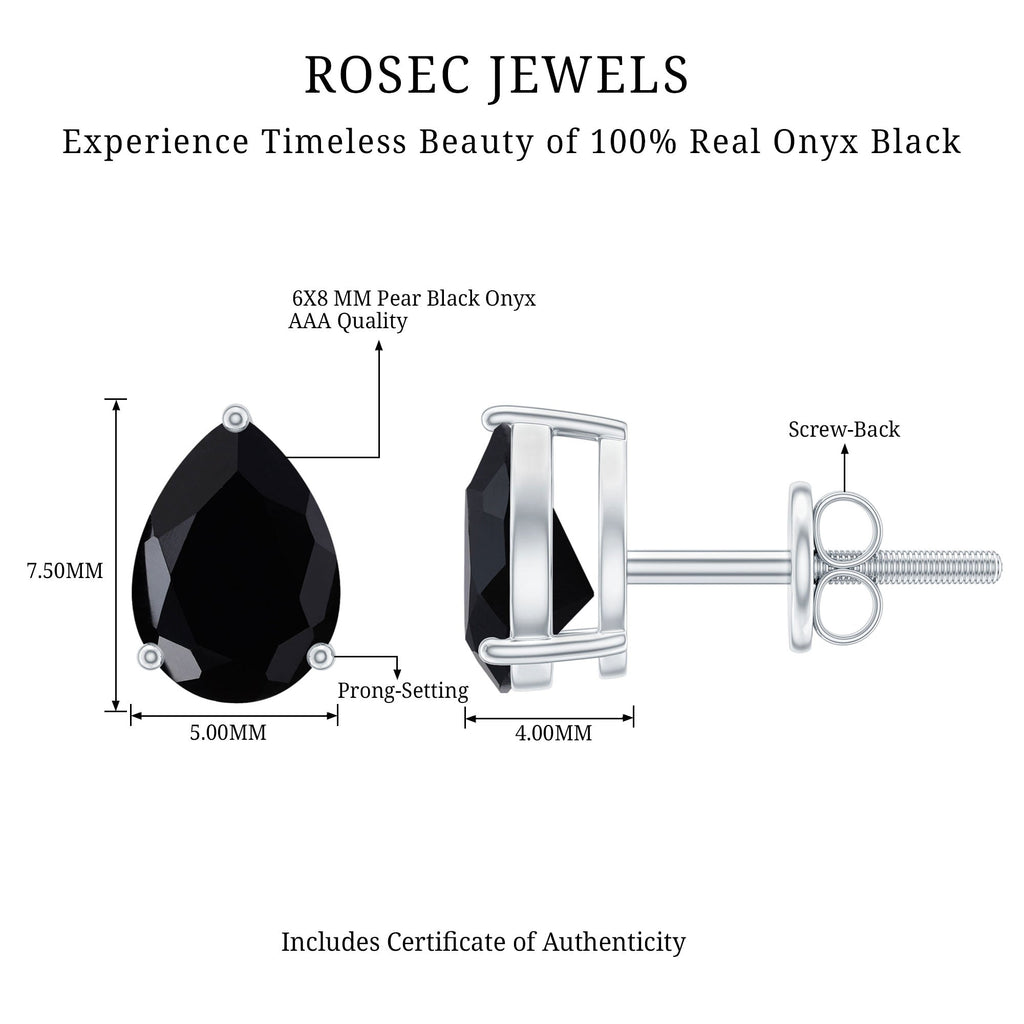2 Carat Pear Shape Black Onyx Solitaire Stud Earrings