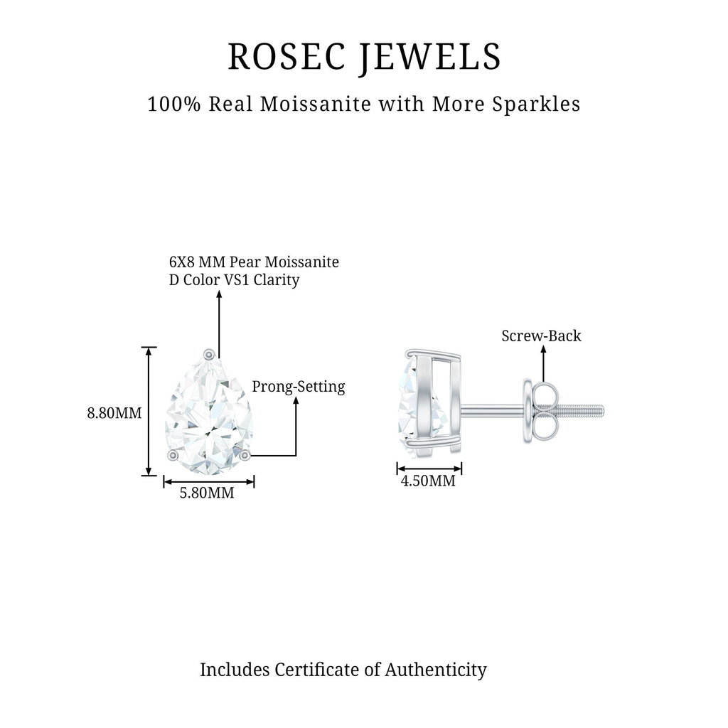 Solitaire Pear Cut Moissanite Stud Earrings