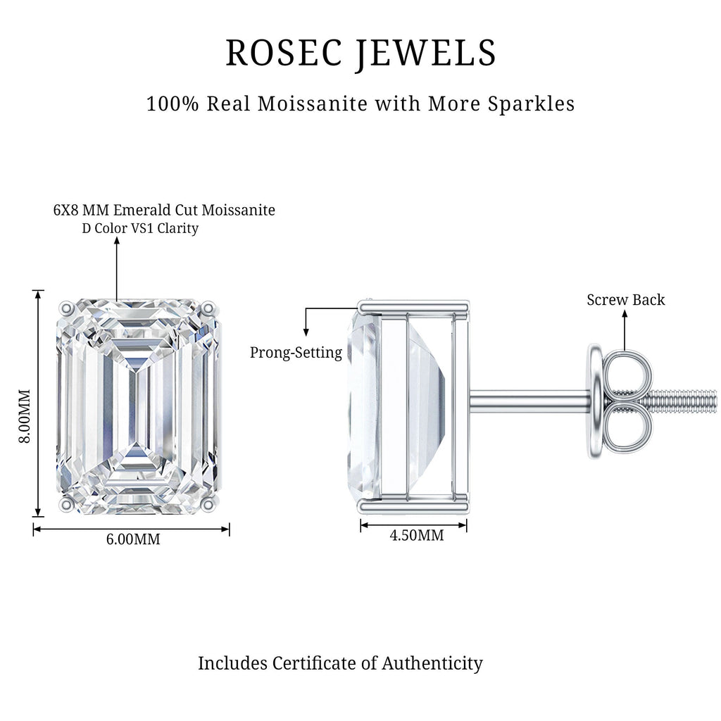 Certified Moissanite Emerald Cut Stud Earrings For Women
