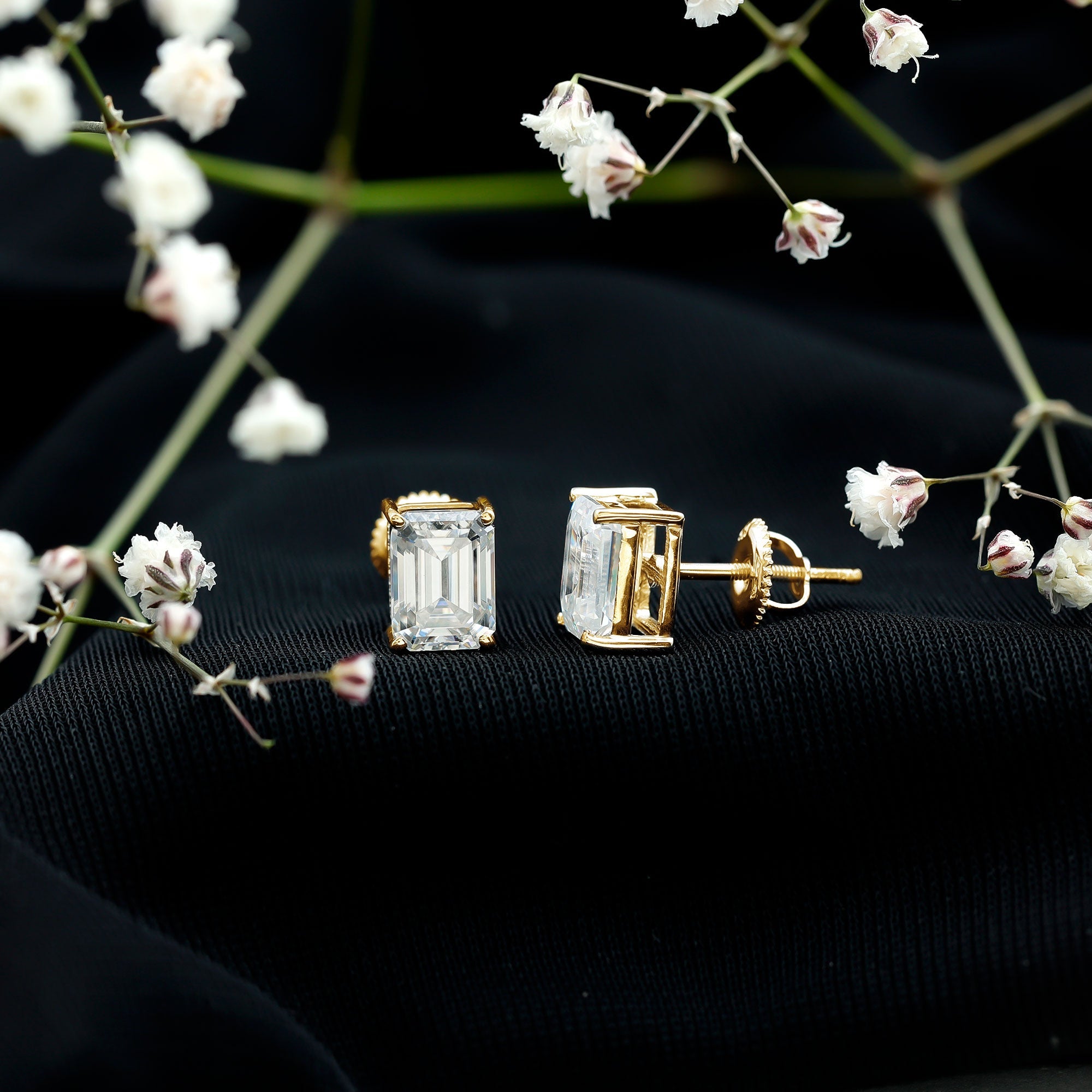 Certified Moissanite Emerald Cut Stud Earrings For Women