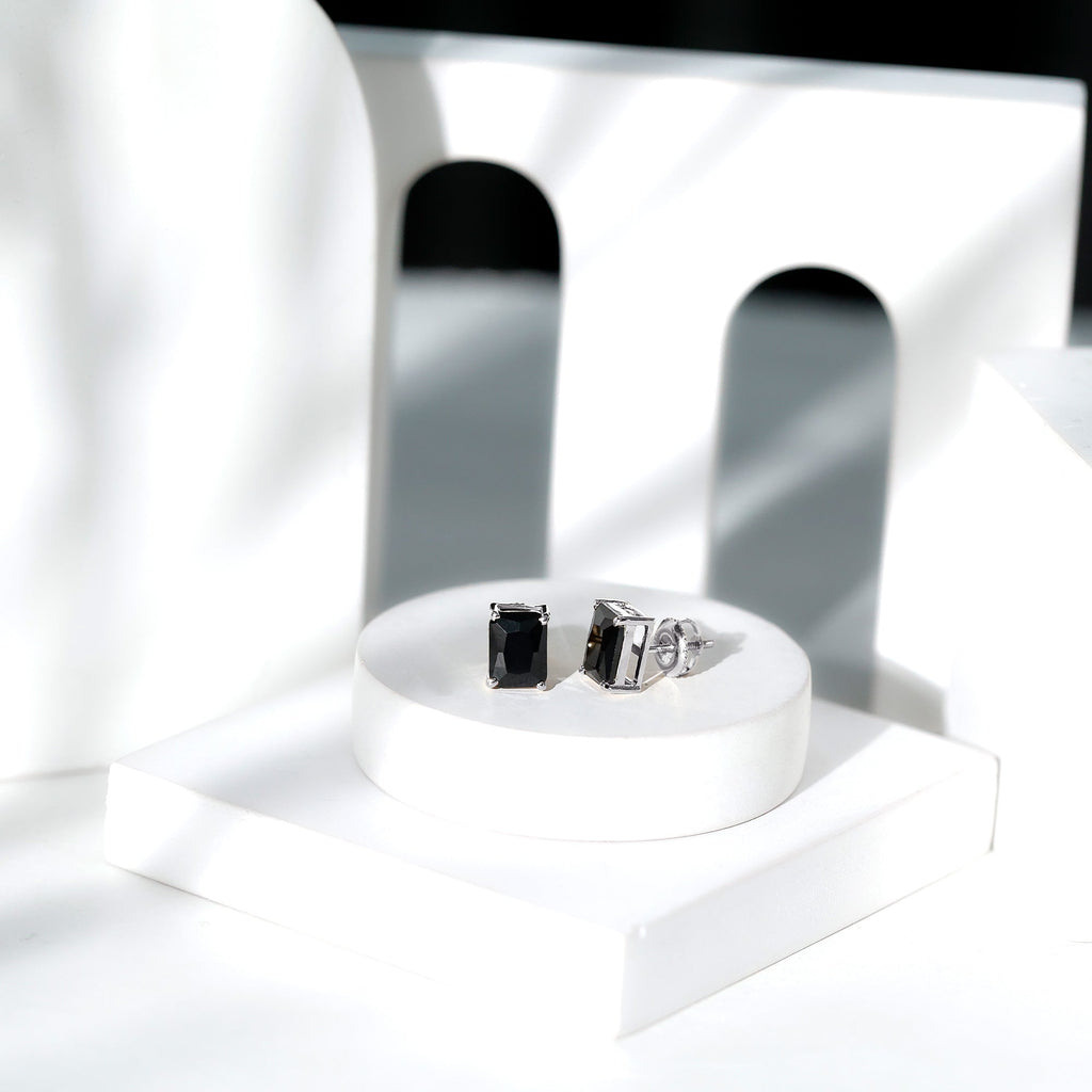 3.36 Carat Lab Created Black Diamond Emerald Cut Stud Earrings