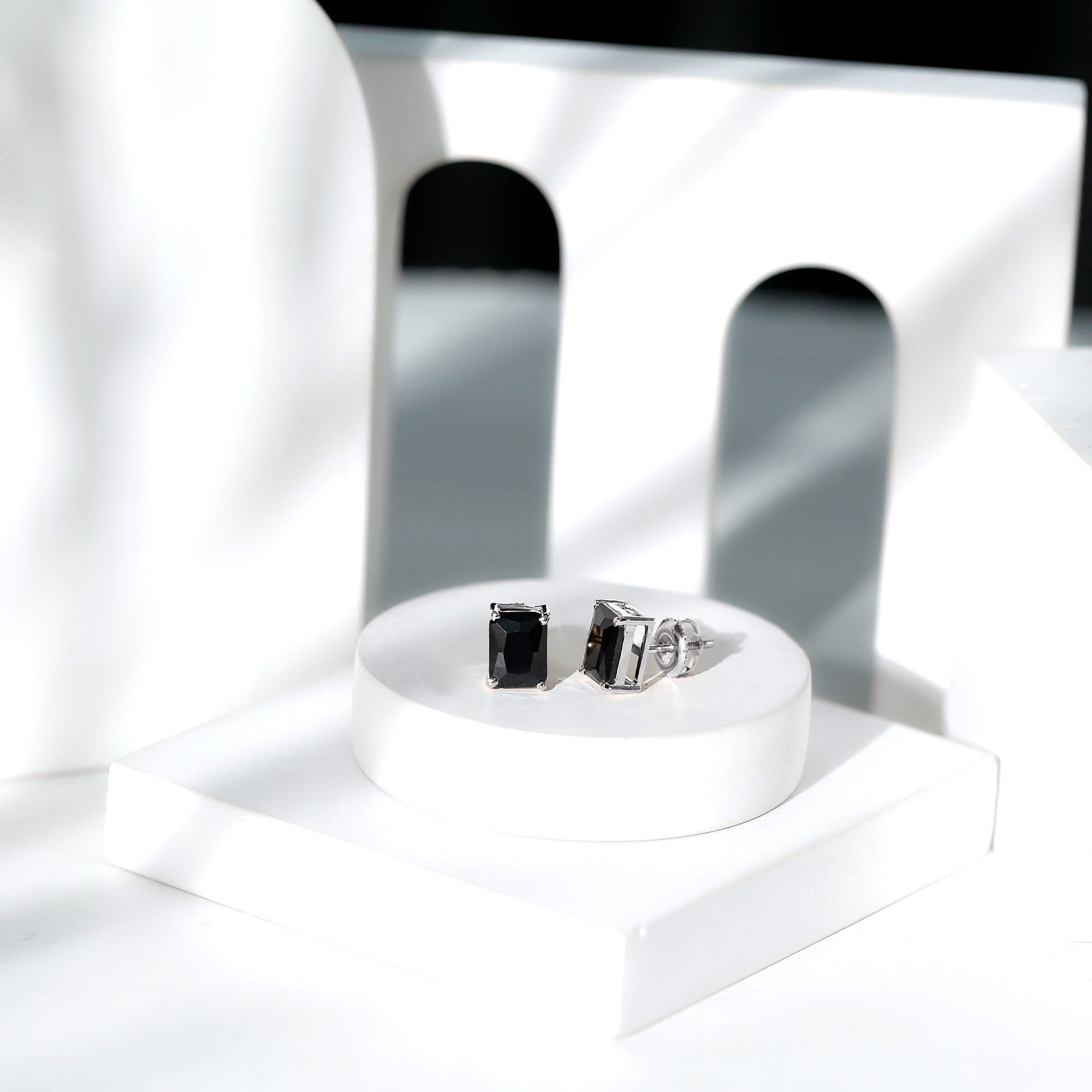 3.36 Carat Lab Created Black Diamond Emerald Cut Stud Earrings