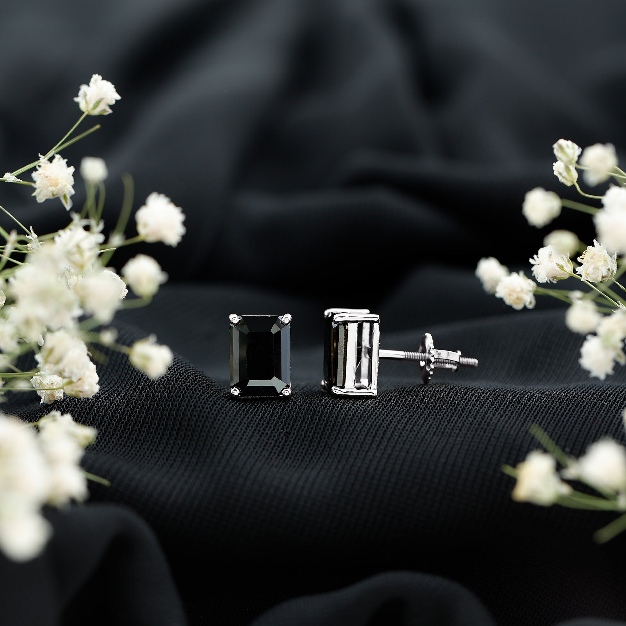 3.36 Carat Lab Created Black Diamond Emerald Cut Stud Earrings