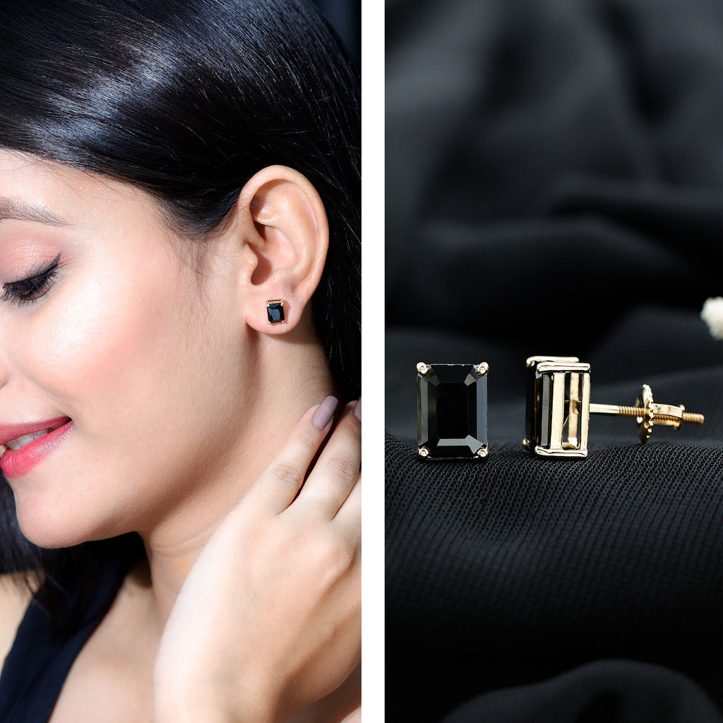 3.36 Carat Lab Created Black Diamond Emerald Cut Stud Earrings
